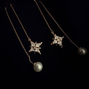 Swarovski Gold Star and Pearl Drop Earrings
